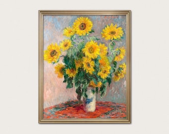 Monet Sunflowers Print - Flower Painting | Impressionist Floral Still Life | Vintage Art Print