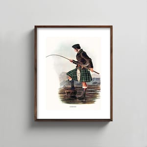 1840s Gordon Clan Art --scottish portrait print, mens wall art, fly fishing painting, tartan kilt decor, fathers day gift