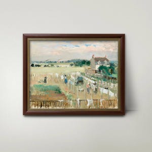 Gentle Hanging the Laundry Print, Antique Farmhouse Painting - Casual French Country Print, Vintage Laundry Room Art