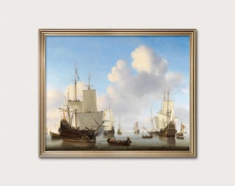 Maritime Painting - Antique Tall Ship Art, 17th Century Warship Print