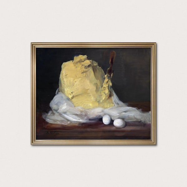Mound Of Butter — Vollon, c.1885. Food Painting Print. Rustic Kitchen Wall Art. (Museum Quality Print)