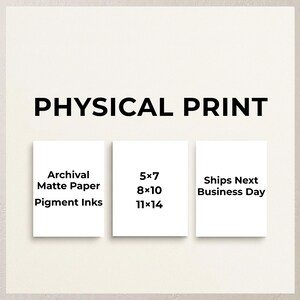 The image is a promotional graphic for a physical print service. It features three white boxes with text and numbers, providing information about the services offered.