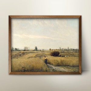 Harvest 1870s Charles Francois Daubigny Landscape Print - french farmhouse landscape art, wheat field landscape painting