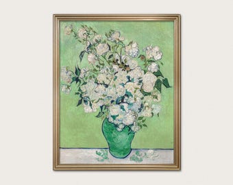 Van Gogh Roses Print: French Botanical Still Life, Impressionist Art
