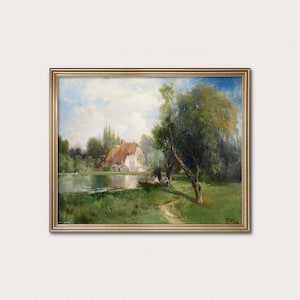 Cottage by the Pond — Thomas Moran, 1894. Hudson River Landscape. Pastoral Lake Art. (Museum Quality Print)