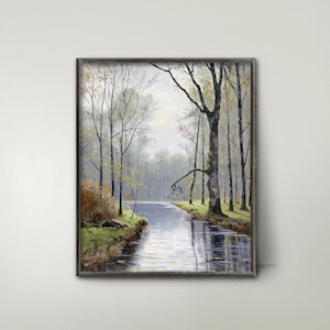 Spreewald Art 1900s German Forest Landscape Painting --- canal landscape art, spring tree art, gentle river landscape print