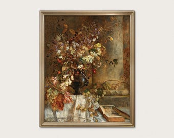 Autumn Floral Still Life Print: 1890s Vintage Botanical Art
