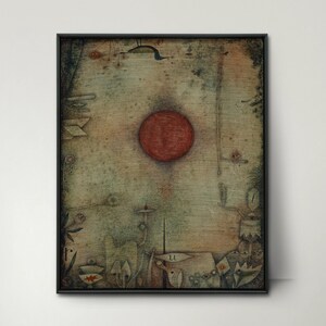 Impresión de Paul Klee de los años 30, Al borde del abismo: arte abstracto vintage, paisaje de arte moderno, arte de Klee, arte animalista, impresión abstracta oscura
