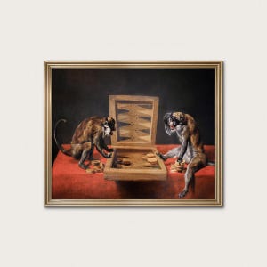 Monkeys at Backgammon Print: 1620s Anthropomorphic Monkey Art