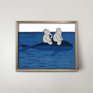 Babar Print Whale Ride Elephant Nursery Decor --- babar the elephant baby shower gift twins boy nursery wall art girl, babar art