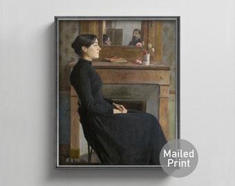 Female Figure 1890s Woman in Black Profile Portrait - spanish farmhouse decor, salon living room art, vintage painting print