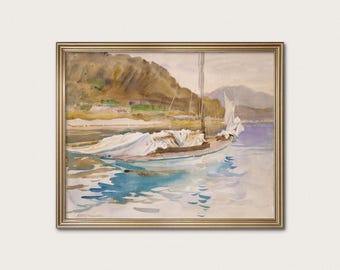 Idle Sails Sailboat Art | Quiet Harbor Print | John Singer Sargent, 1913 | Fine Art Print