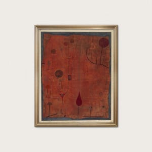 Paul Klee - Frutas sobre fondo rojo, 1930 / Abstracto botánico en terracota / Moderno orgánico / Impresión artística