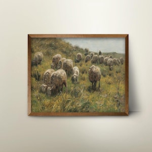 Sheep Art Print - Shepherd and Pasture, Vintage Dutch Countryside Art