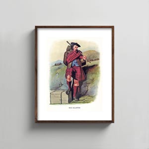 1840s MacAllaster Clan Art --- scottish portrait print, mens wall art, tartan kilt painting, home decor, fathers day gift