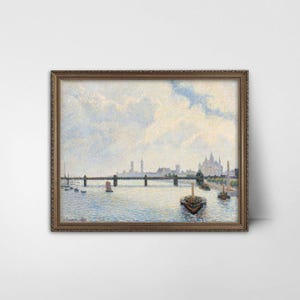 Charing Cross Bridge 1890s Pissarro Print - london wall art, impressionist cityscape, victorian city art, river landscape art