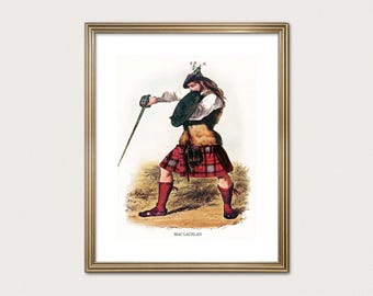 MacLachlan Clan Warrior — R.R. McIan, c.1840. Highland Clan Print. Scottish Tartan Art. (Museum Quality Print)
