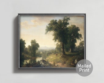 Pastoral Scene 1870s Hudson River School Painting -- hudson valley landscape wall art, hudson river school print, tree print