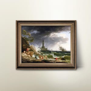 Antique Shipwreck Painting - Mediterranean Wall Art, Moody Coastal Art