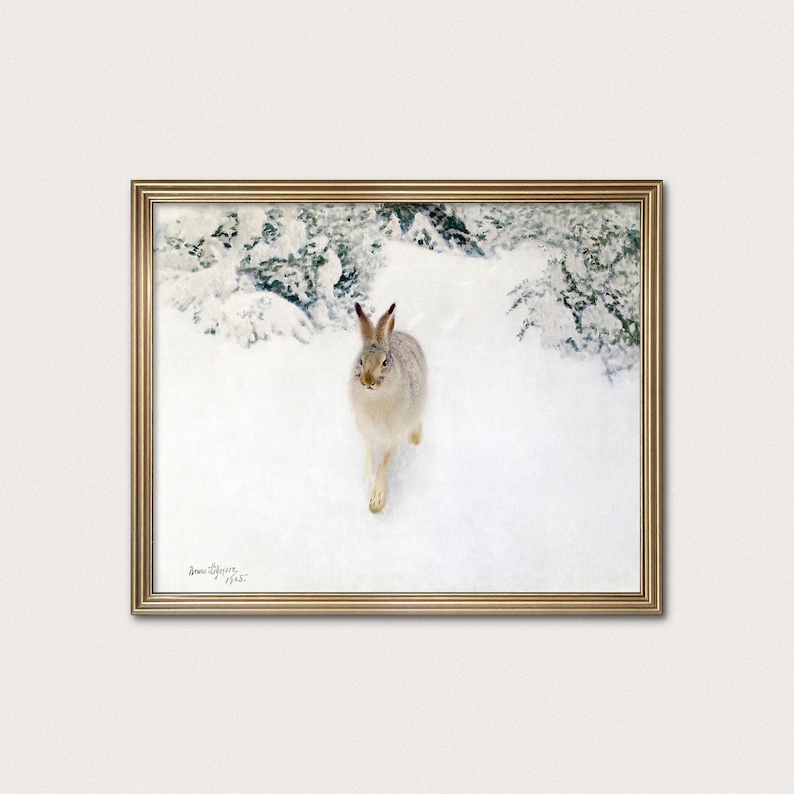 Minimalist Wildlife Painting | Winter Landscape Art | Bruno Liljefors, 1905 | Fine Art Print image 1