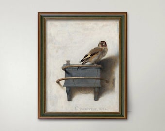 The Goldfinch 17th Century Dutch Art --- antique bird print, trompe l&#39;oeil wall art, goldfinch painting, goldfinch print
