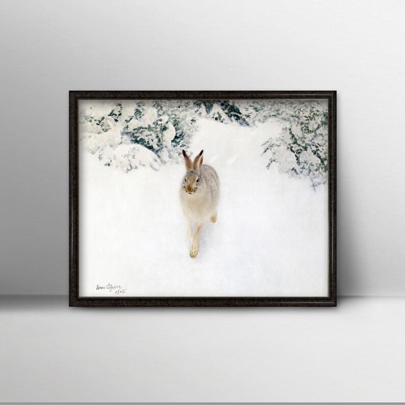Minimalist Wildlife Painting | Winter Landscape Art | Bruno Liljefors, 1905 | Fine Art Print image 2