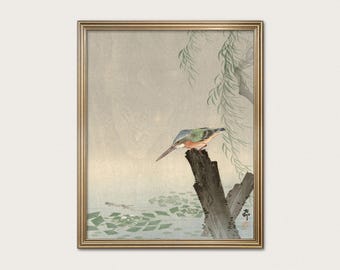 Japanese Bird Print - Kingfisher in Traditional Style, Ohara Koson Art