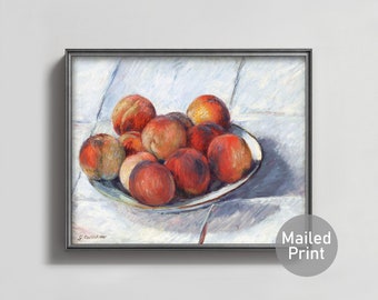 Plate of Peaches 1880s Still Life Painting --- vintage country kitchen decor, farm fresh fruit print, organic peach art