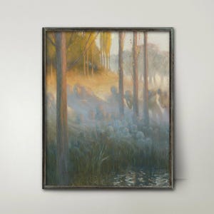 Pintura de paisaje simbolista de la década de 1890, Espíritus de la noche: arte fantasmal brumoso, impresión de paisaje de naturaleza misteriosa, decoración de bosques