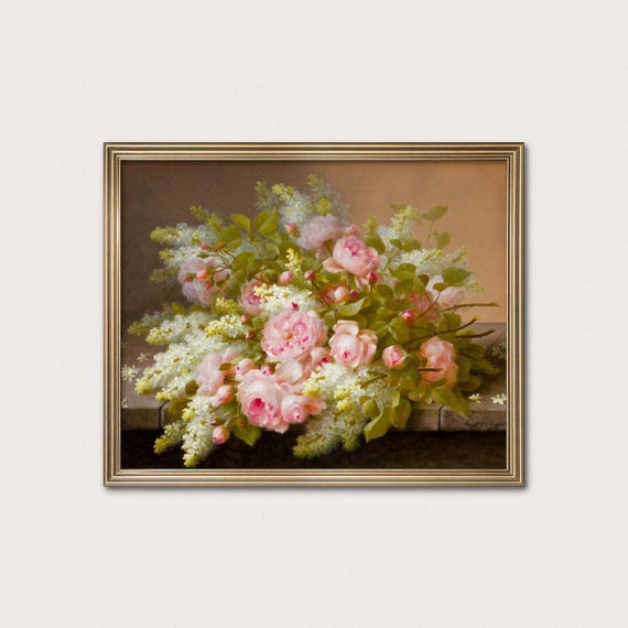 Soft Pink Roses Art Print - Antique French Flower Painting | Vintage Floral Still Life