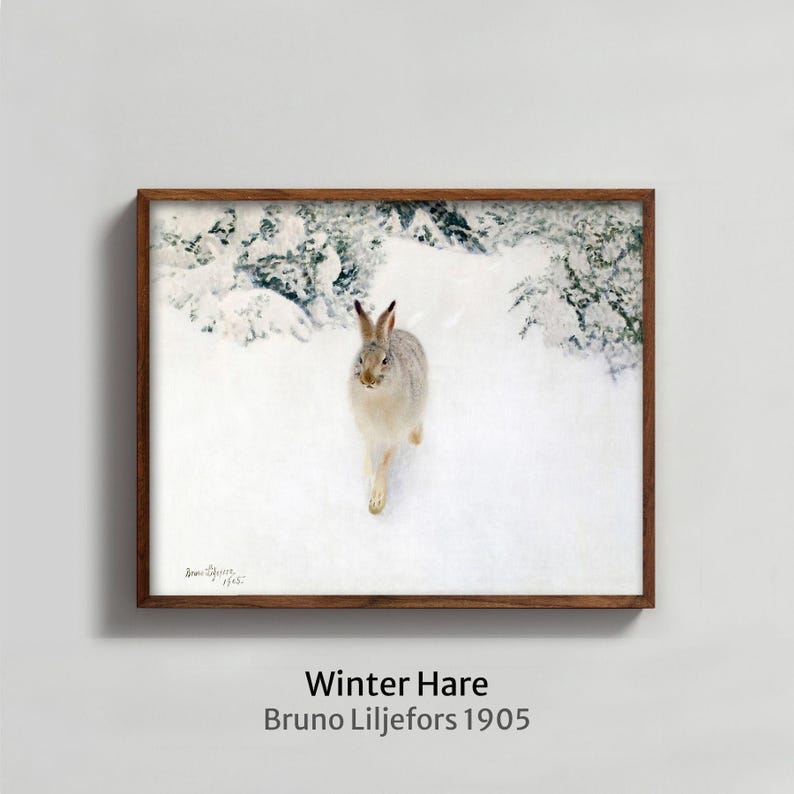 Minimalist Wildlife Painting | Winter Landscape Art | Bruno Liljefors, 1905 | Fine Art Print image 4