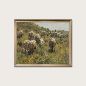 Sheep Art Print - Shepherd and Pasture, Vintage Dutch Countryside Art