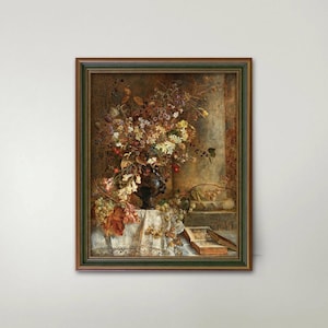 Autumn Floral Still Life Print: 1890s Vintage Botanical Art