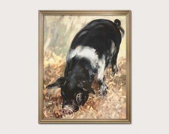 Vintage Pig Art Print: Farm Animal Watercolor Giclée