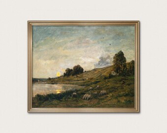 Daubigny Sheep Landscape Print: French River Scene, Giclée Art