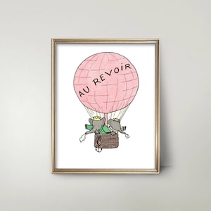 Hot Air Balloon Nursery Wall Art --- babar the elephant baby shower gift, baby girl nursery art, babar print, pink nursery decor