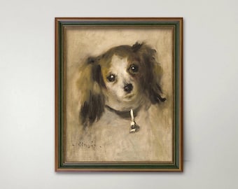 Elegant Papillion Renoir Print – Antique French Painting, Vintage Dog Print, Muted Impressionist Wall Art