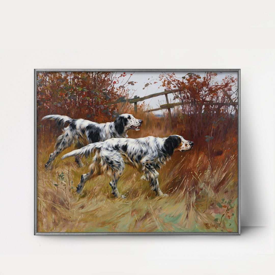 1890s English Setters Autumn Landscape Painting Antique Dog Painting ...