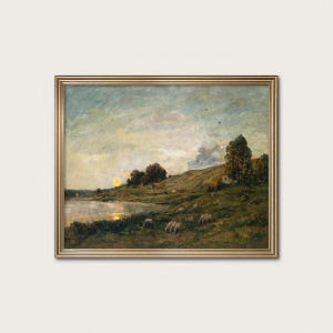 Daubigny Sheep Landscape Print: French River Scene, Giclée Art