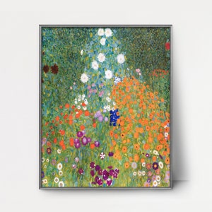 Flower Garden 1910s Gustav Klimt Print --- modern art painting, botanical landscape, art nouveau print, colorful flower art