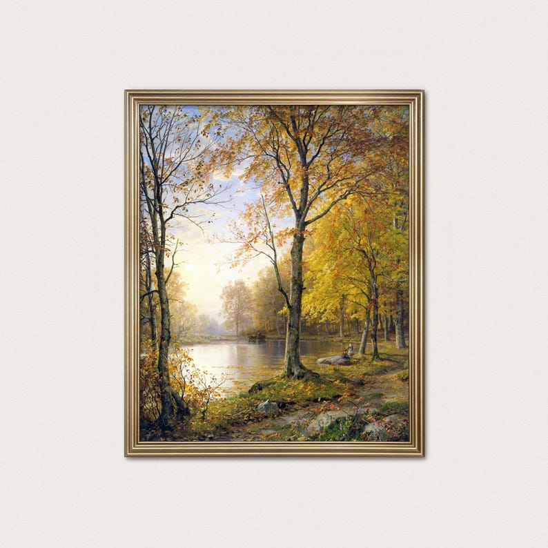 Golden Autumn Landscape | Victorian Countryside Wall Art | William Trost Richards, 1875 | Fine Art Print image 1