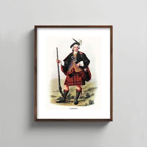 1840s Cameron Clan Art --- scottish portrait print, mens wall art, tartan kilt painting, fathers day gift