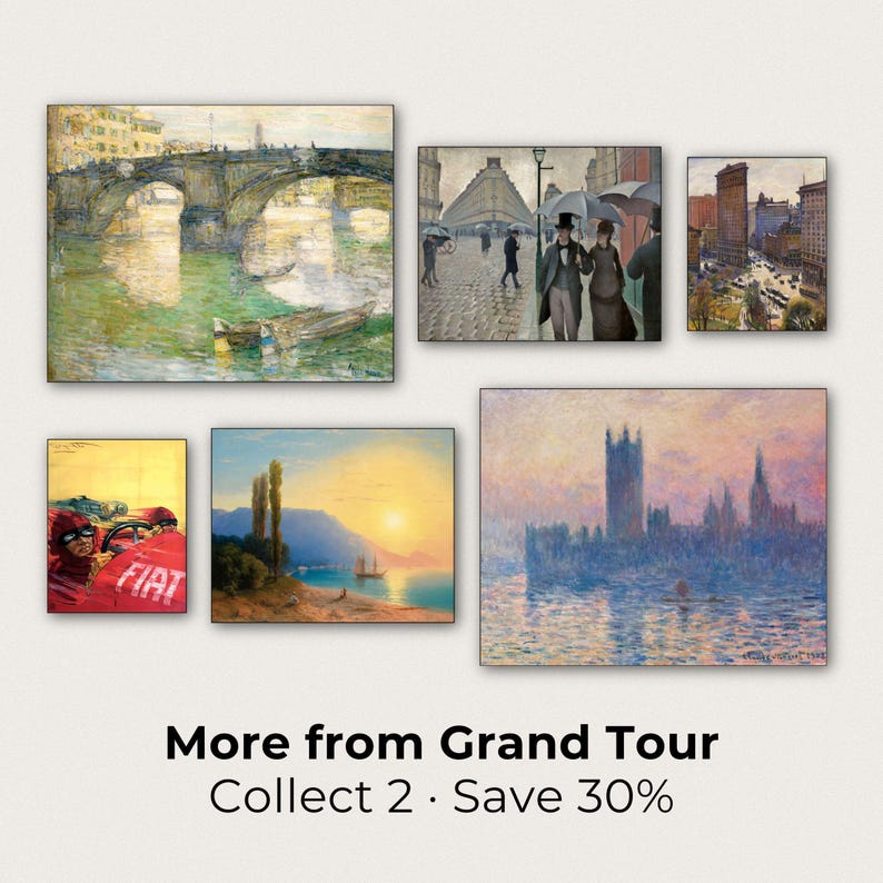 The image is a collage of six paintings, each depicting different scenes and subjects. The collage is titled "More from Grand Tour" and offers a 30% discount on the collection.