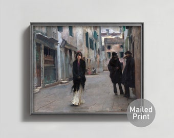 Street in Venice 1880s John Singer Sargent Print --- vintage boho wall art, bohemian cityscape, dark academia woman painting