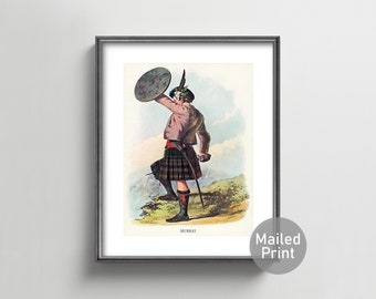 1840s Murray Clan Art --- vintage scottish landscape mens wall art, tartan kilt painting, victorian decor, fathers day gift