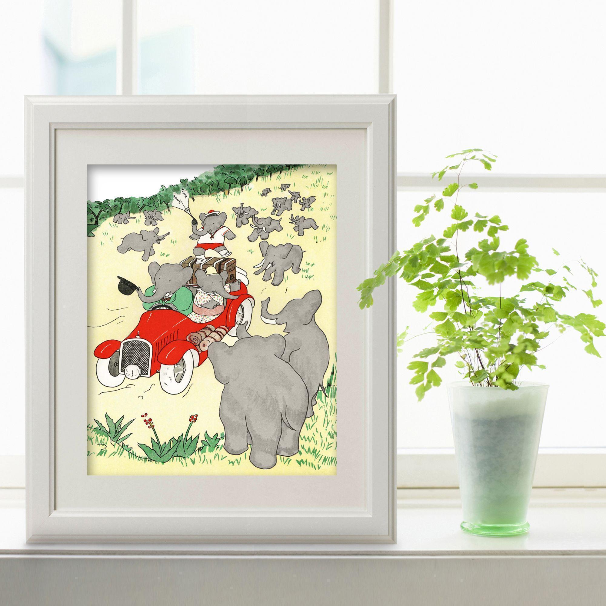 Babar Elephant Nursery Print: Vintage Jean De Brunhoff Watercolor
