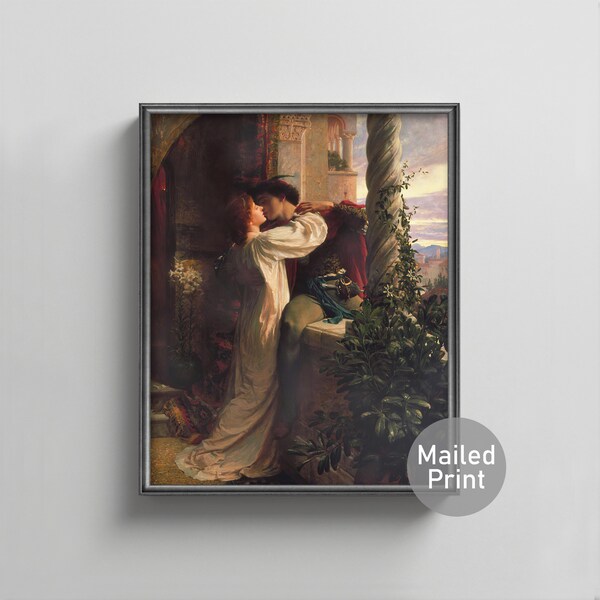 1850s Romeo and Juliet Shakespeare Art - medieval castle romantic painting, gothic bedroom decor, renaissance young lovers