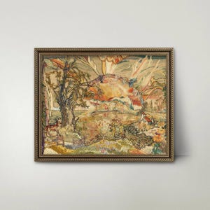 Sunrise Art Nouveau Print – Vintage Textile Art, English Cottage Decor, Country Landscape Art