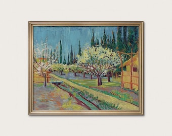 Van Gogh Print: Orchard Bordered by Cypresses, French Landscape