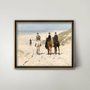 Morning Ride on the Beach 1870s Ocean Landscape Art --- antique horse painting, victorian decor, sandy beach landscape art